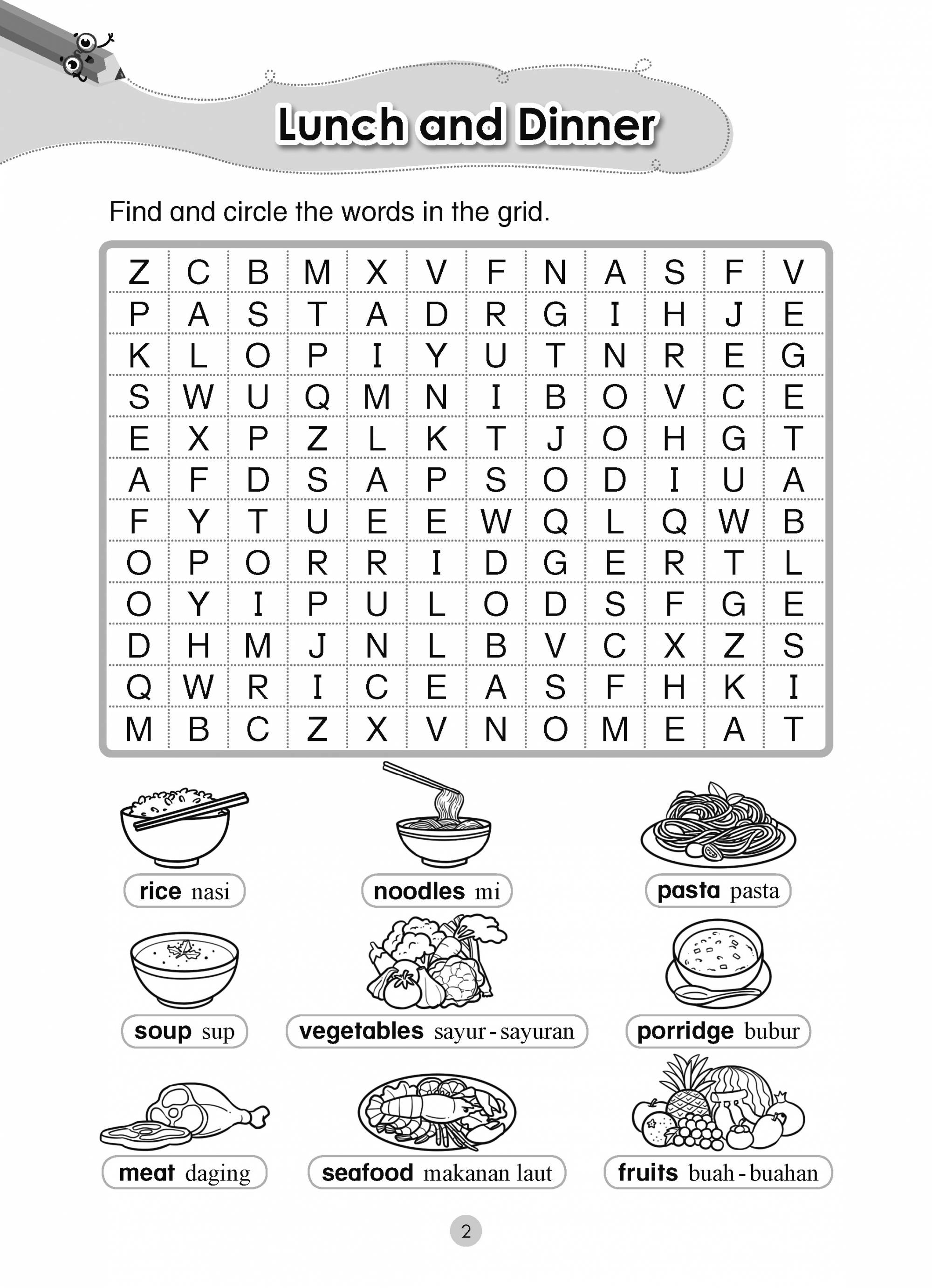 Word Search Puzzles (English and Malay) 2 Food and Drinks